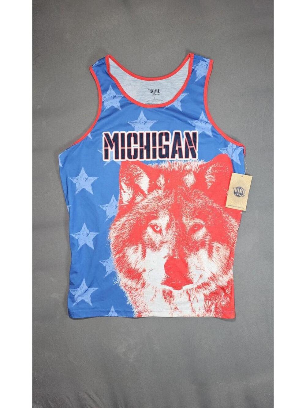 Home Free Michigan Blue Jersey Size L Wolf Graphic Sports Shirt